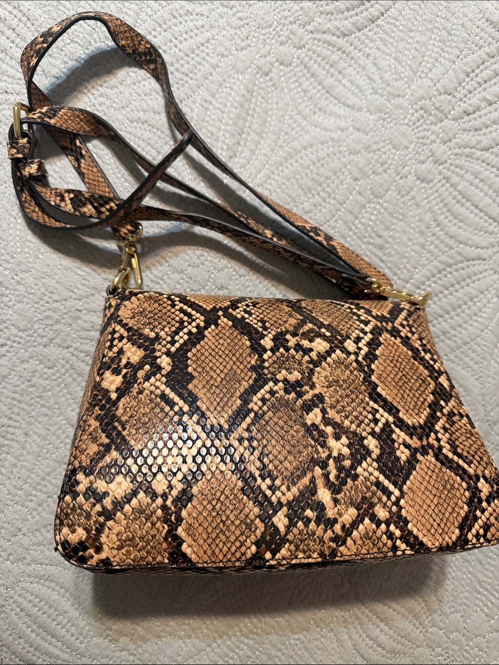 Women's Snake-Embossed Crossbody Bag in Brown - Picture 2 of 3